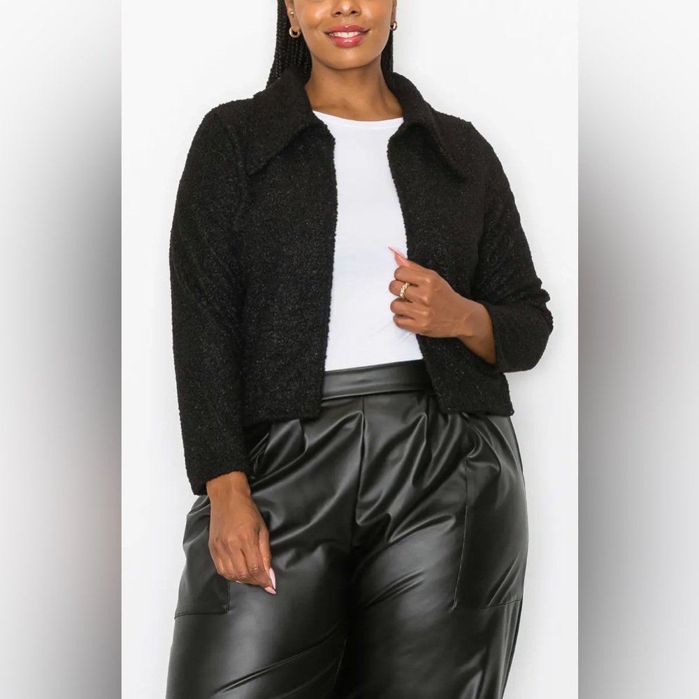 LIVD Erica Faux Shearling Crop Jacket Black Plus Size 2X NWT
